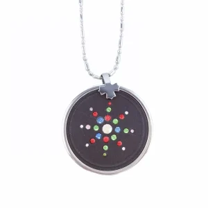 Quantum Scalar Energy Sunflower Pendant with Colored Diamond Frame