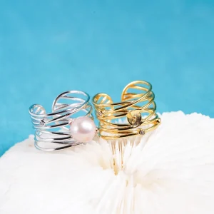 R011064 DIY 7–8mm Natural Freshwater Pearl Ring, 925 Sterling Silver, Adjustable Size