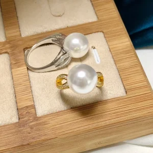 R1135 11–12mm Natural Freshwater Pearl Adjustable Ring, 925 Sterling Silver