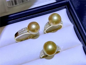 R2838 Women’s 10-11mm AAAA/AAA Grade Edison Natural Freshwater Pearl Engagement Ring, Gold Plated, Adjustable Size