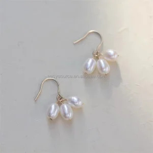 RE4888 Natural Freshwater Pearl Dangle Earrings Handmade
