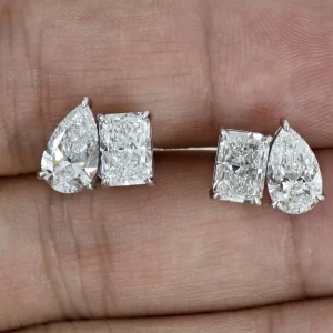 Radiant Pear Lab Diamond Stud Earrings 10K 14K 18K Gold IGI Certified Lab Created Diamond