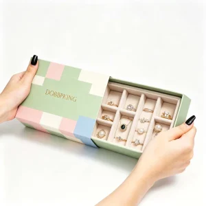 Recyclable Waterproof Rigid Cardboard Jewelry Display Box with Glossy or Matt Lamination and Gold Foil