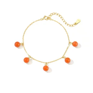 Red Agate Gemstone Charm Bracelet in 925 Sterling Silver with Silver Plating