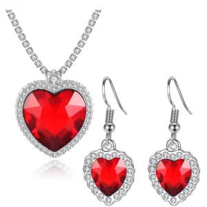 Red Blue Classic Fashion Necklace Earring Set Heart of Ocean Crystal Jewelry Set N0021
