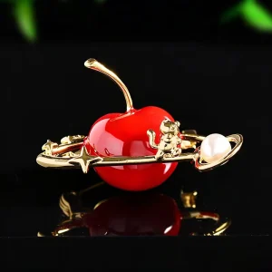 Red Cherry Planet Brooch Little Cat Star Pearl Fruit Pin for Clothing or Backpack Decor