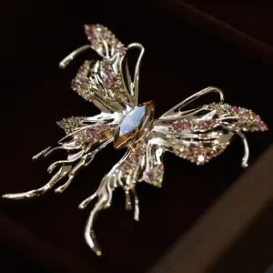 Red Crystal Butterfly Brooches, Copper-Based Zircon-Inlaid Jewelry for Formal Events