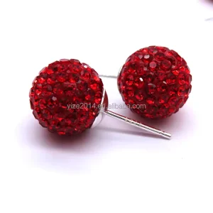 Red Crystal Rhinestone Disco Ball Stud Earrings Pave Round Ball Earrings for Women