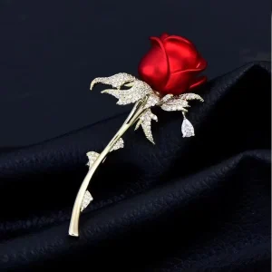 Red Rose Alloy Brooch