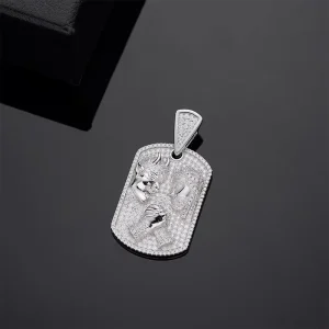 Religious Cubic Zirconia Gold Plated 925 Sterling Silver Square Charm Pendant for Men