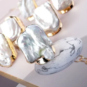 Resizable Vintage Copper Ring with Gold Plating, Irregular Baroque Pearl