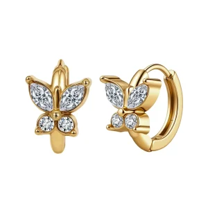 Retro Butterfly Gold Drop Earrings with Micro-Inlaid Crystal Letter