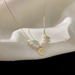 Retro Gold Pearl Necklace, Stainless Steel, Women’s Jewelry