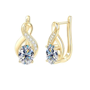 Retro Infinity Symbol Moissanite Stud Earrings for Women Sterling Silver with Rhodium and Gold Plating