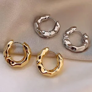 Retro Irregular Metal Texture Circle Stud Earrings