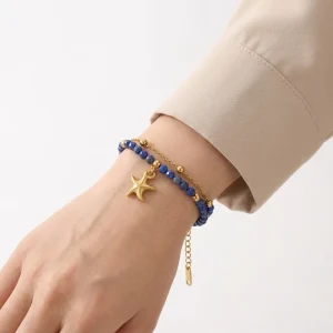 Retro Natural Stone Stainless Steel Link Pearl Bracelet