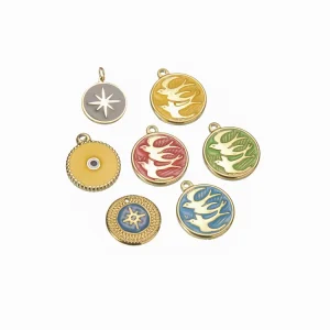 Retro Stainless Steel Colorful Enamel Swallow Round Charms