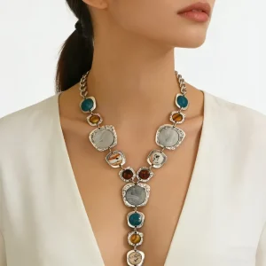 Retro Y-shaped Resin Pendant Necklace for Women