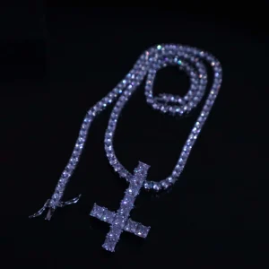 Reverse Cross Charm Necklace Pendant Gold-Plated Brass Princess-Cut Square Zircon Cross