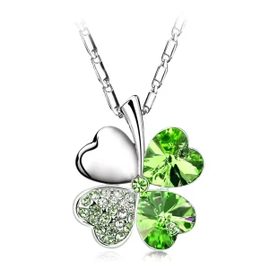 Rhinestone Austrian Crystal Pendant Necklace with Link Chain and Clover Pendant