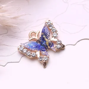 Rhinestone Butterfly Charm Enamel Zinc Alloy Single-Loop Pendant