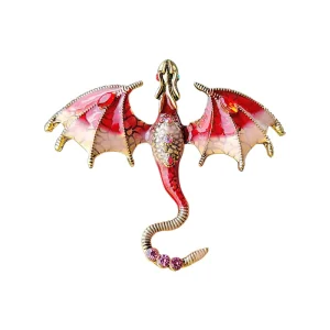 Rhinestone Painted Enamel Dragon Brooch