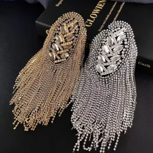 Rhinestone Tassel Epaulet Brooches for Dress Suits