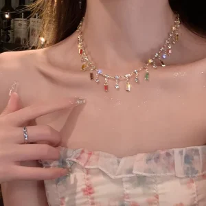 Rhinestone Tassel Pendant Choker Necklace