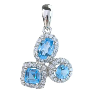 Rhodium-Plated 925 Sterling Silver Natural Swiss Blue Topaz Pendant