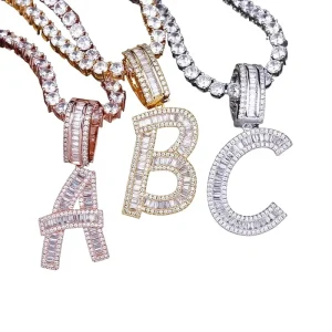 Rhodium Plated Charms Zircon Custom Letter Pendant Necklace Chains