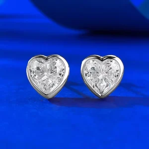 Rhodium Zircon 925 Sterling Silver Vintage Heart Stud Earrings
