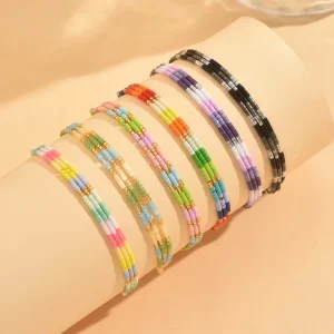 Rice Bead Natural Stone Stained Glass Adjustable Three-Fold Bracelet