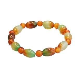 Rice Shape Chalcedony Bead Bracelets Round Agate Bead Bracelets