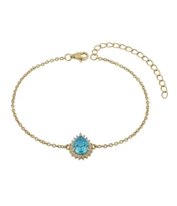 Romantic Hollow Out Link Chain Vibrant Multi Teardrop CZ Gold Plated 925 Silver Bracelet