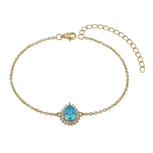 Romantic Hollow Out Link Chain Vibrant Multi Teardrop CZ Gold Plated 925 Silver Bracelet