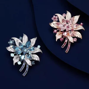 Rose Crystal Brooch, Zinc Alloy Unisex Collar and Clothing Accessory