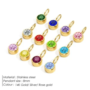 Round Birthstone Colorful Zodiac Rhinestone DIY Pendant Charms