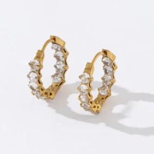 Round Colorful Cubic Zirconia PVD Gold-Plated 18K Waterproof 316 Hoop Earrings for Women