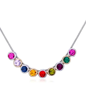Round Diamond Rhinestone Austrian Crystal Gold-Plated Pendant Choker Necklace