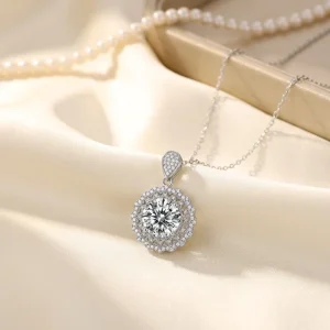 Round Double-Layer Pavé-Set Moissanite Necklace in 925 Silver for Women’s Parties