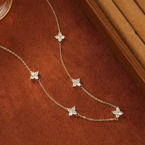 Round Moissanite Drop Long Star Layer Tassel Y Lariat Four Leaf Clover Necklace for Women