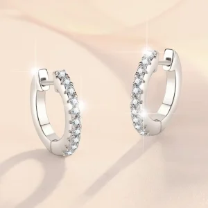 Round Moissanite Hoop Earrings, GRA Certified VVS1, S925 Sterling Silver