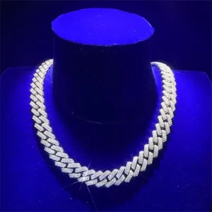 Round Moissanite White Gold-Plated Hip Hop Necklace Ladder Square Cuban Link Chain