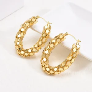 Round Small Hoop 18K Gold Plated Fine Jewelry Piercing Stud Hoop Earrings Korean Style