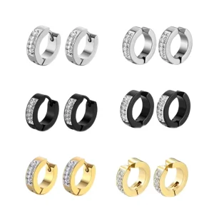 Round Stainless Steel Zircon Clip-On Hoop Earrings