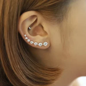 Row Diamond Ear Cuff Earrings, Alloy, for Women