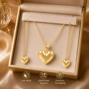S-406 Romantic Heart 24K Gold Plated Earring and Necklace Set