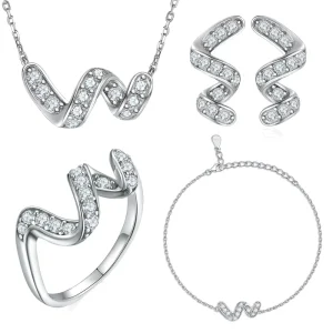 S925 Sterling Silver 4-Piece Wavy Zircon Women’s Jewelry Set