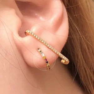 S925 C-Shaped Hoop Earrings with Colorful Zircon