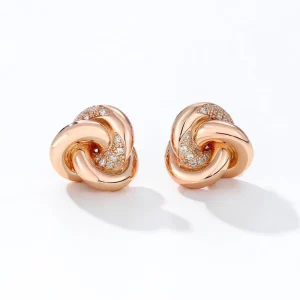 S925 Pure Silver Twisted Spiral Zircon Stud Earrings Gold Plated